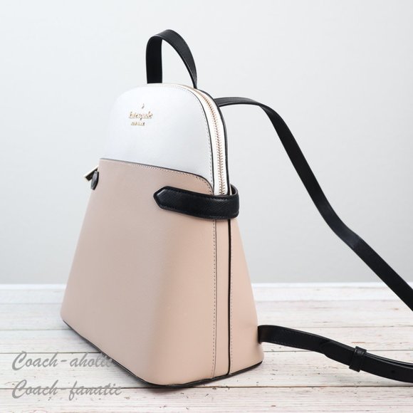 NWT Kate Spade Staci Dome Top Zip Leather Backpack in Warm Beige Colorblock - Picture 5 of 12